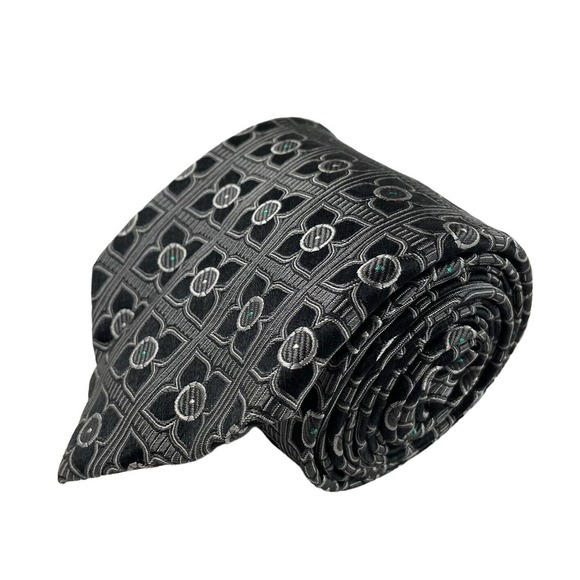 Zilli Gray Black Floral Geometric Mens Pure Silk Tie 3.75 Inch Width NWT - Picture 1 of 5